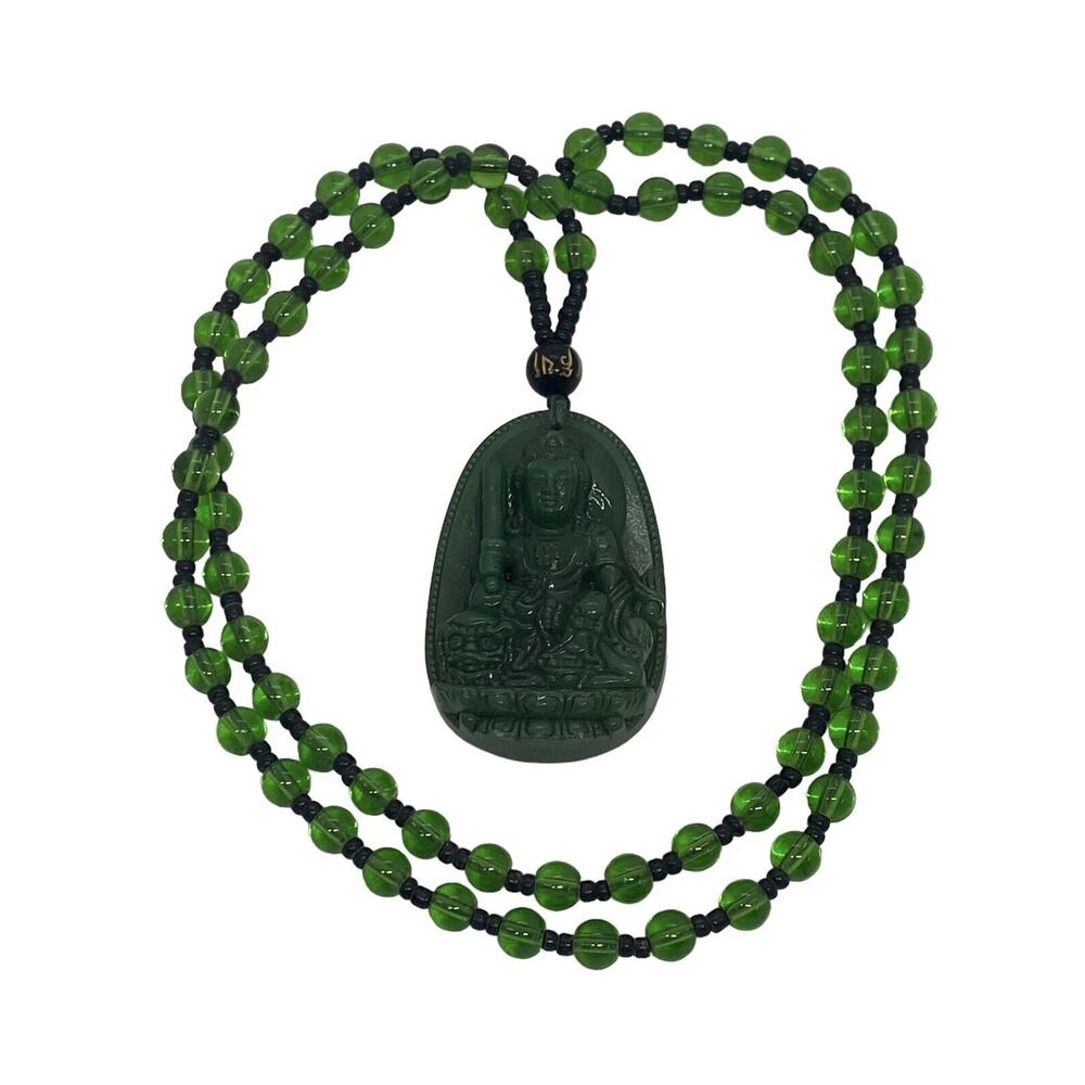 Fashion Green Glass Bead 28” Necklace Green Jade Glass Pendant China